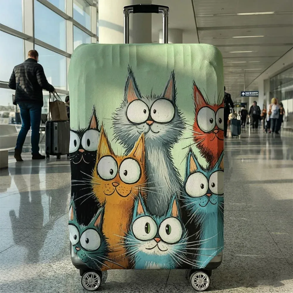 housse de bagage imprimée chat de dessin animé, adaptée aux bagages de 18 à 32 pouces, manchon de poignée de bagage, accessoires de voyage