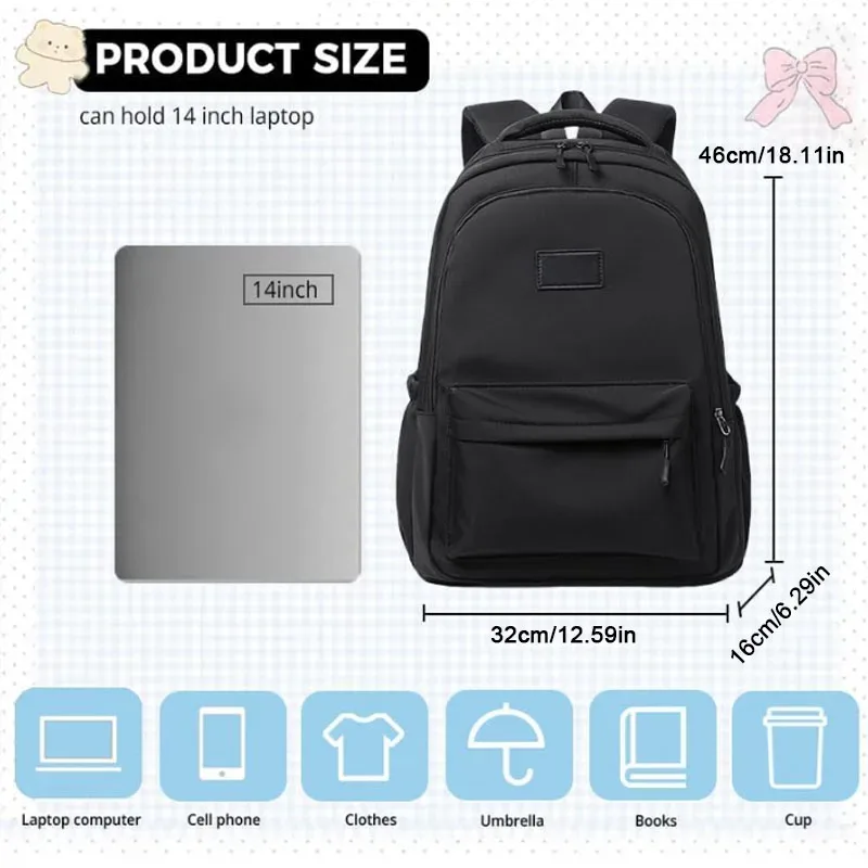 Sac à dos pour ordinateur portable de 14 pouces, esthétique mignonne, grand sac à dos pour femmes, sac à dos de voyage léger et imperméable, style universitaire