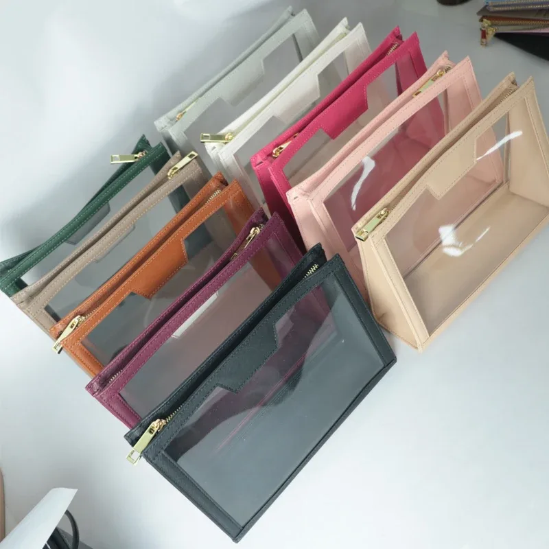 trousse de maquillage en cuir saffiano pour femme, sac cosmétique transparent en pvc, sac de voyage pratique, sac de poche étanche, nouveauté