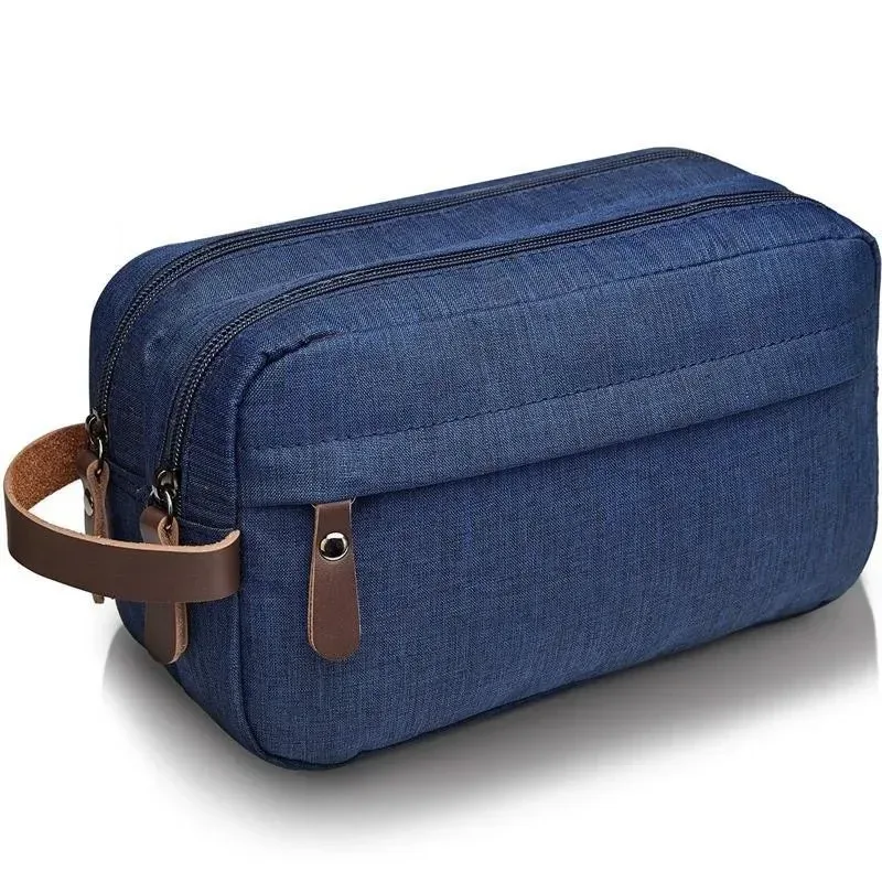 trousse de toilette de voyage pliable pour hommes, sac étanche en tissu oxford de grande capacité, rangement double couche pour cosmétiques et articles de toilette