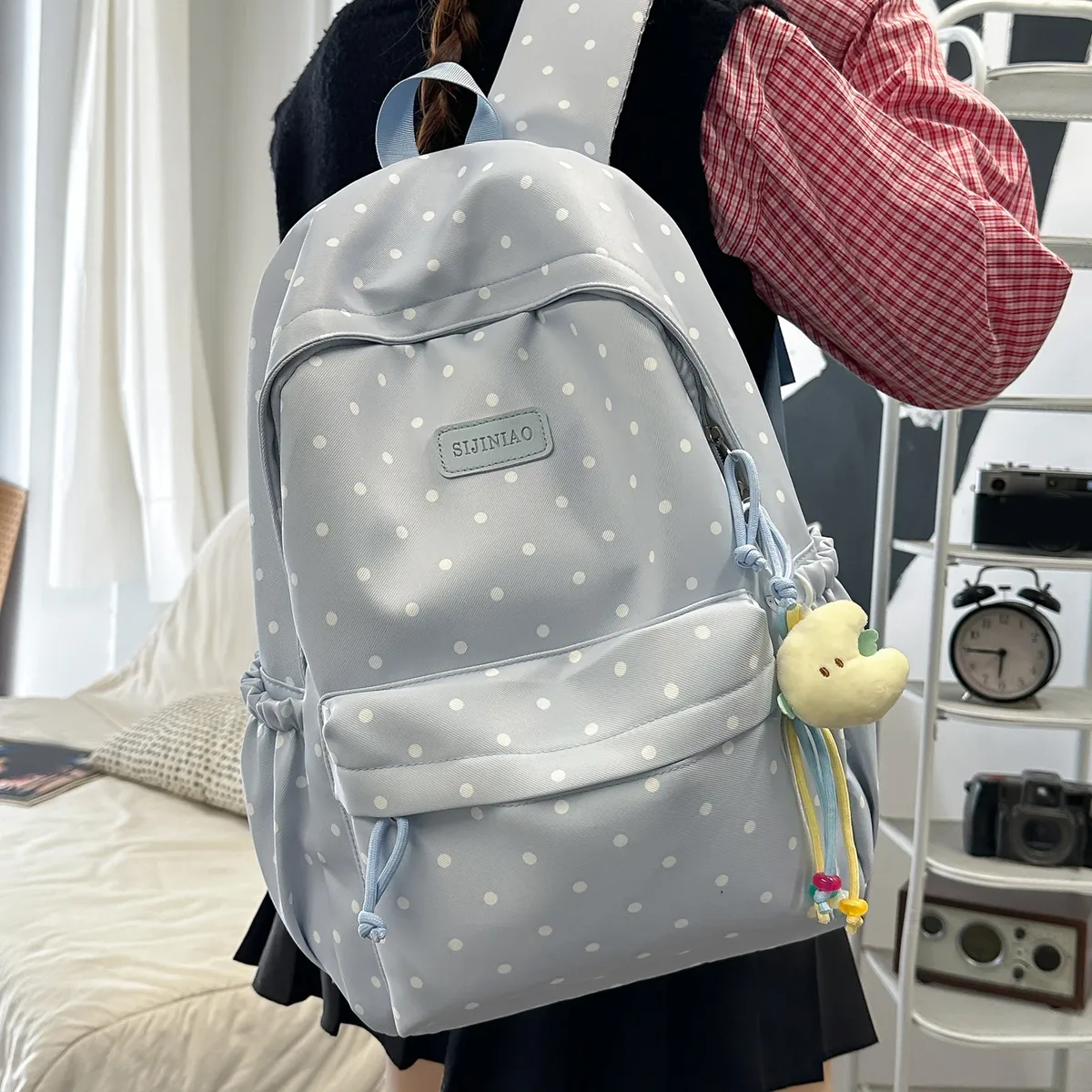 sac à dos pour ordinateur portable en nylon à pois, sac d'école pour étudiante, avec pendentif, sac de voyage et de shopping, sacoche pour ordinateur