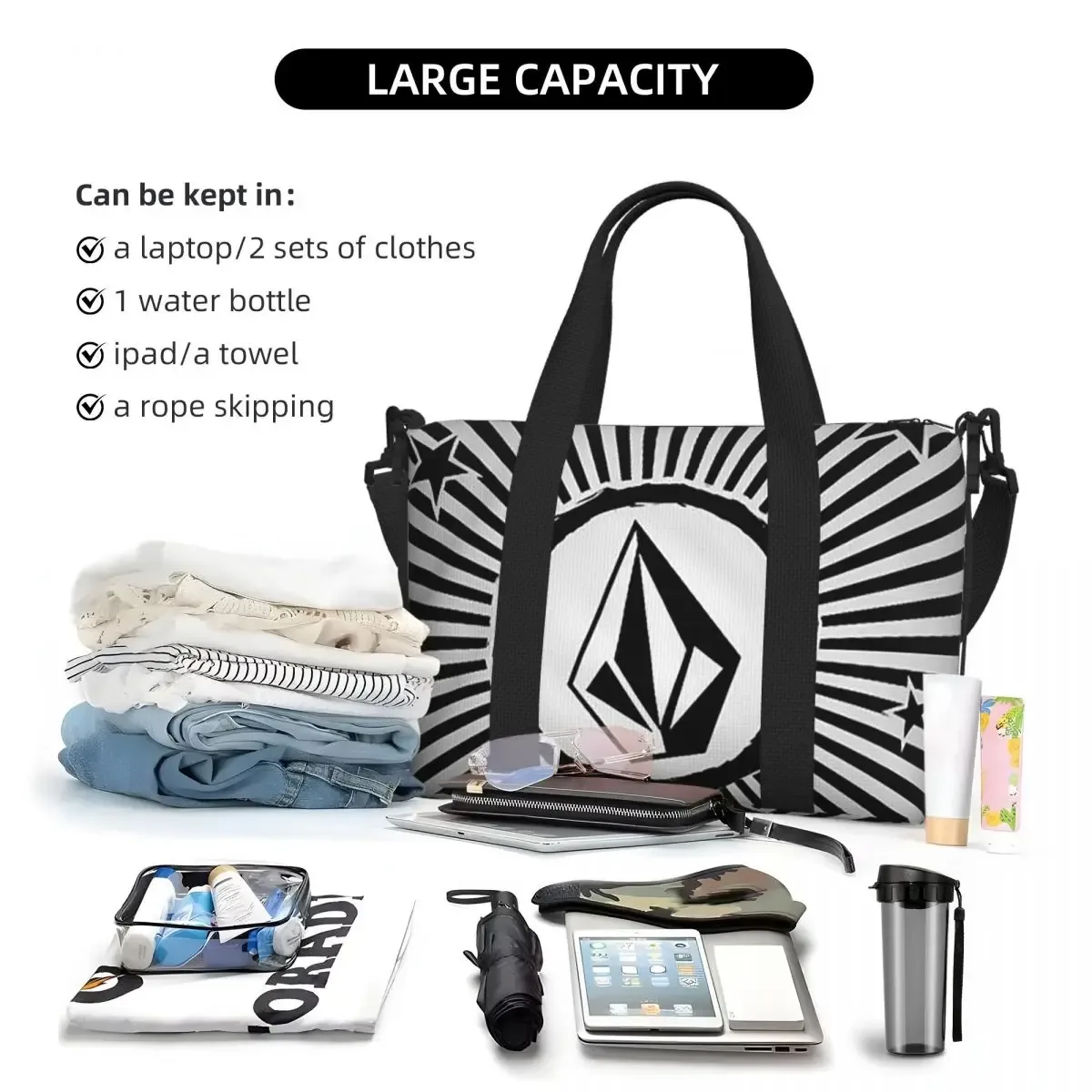 sac de voyage de plage avec logo v-volcom personnalisé, fourre-tout de grande capacité pour salle de sport, yoga, sac à bandoulière de shopping pour femmes