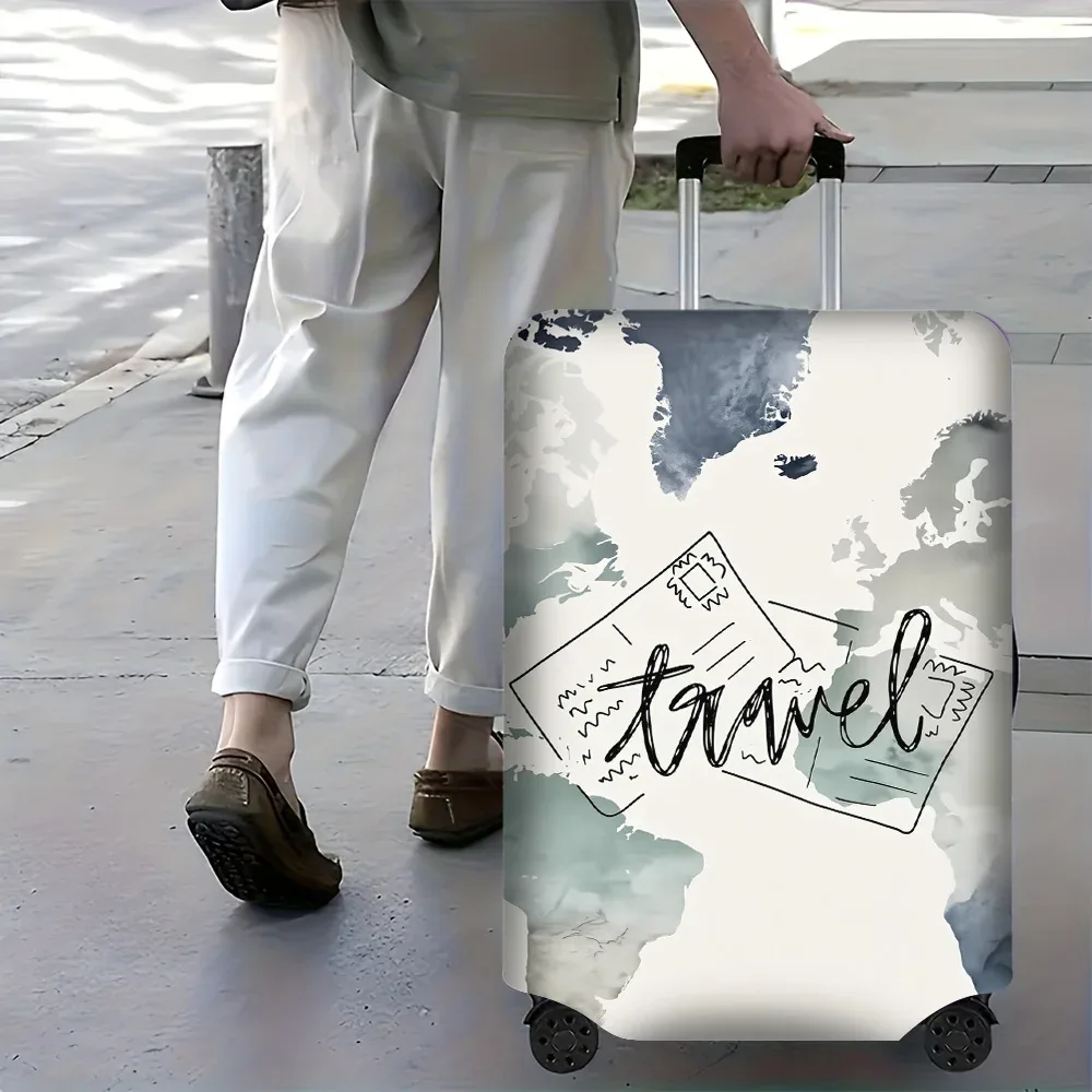 1 housse de bagage imprimée avec la carte du monde, pour bagages de 18 à 32 pouces ; accessoires de voyage anti-poussière et élastiques pour une protection efficace