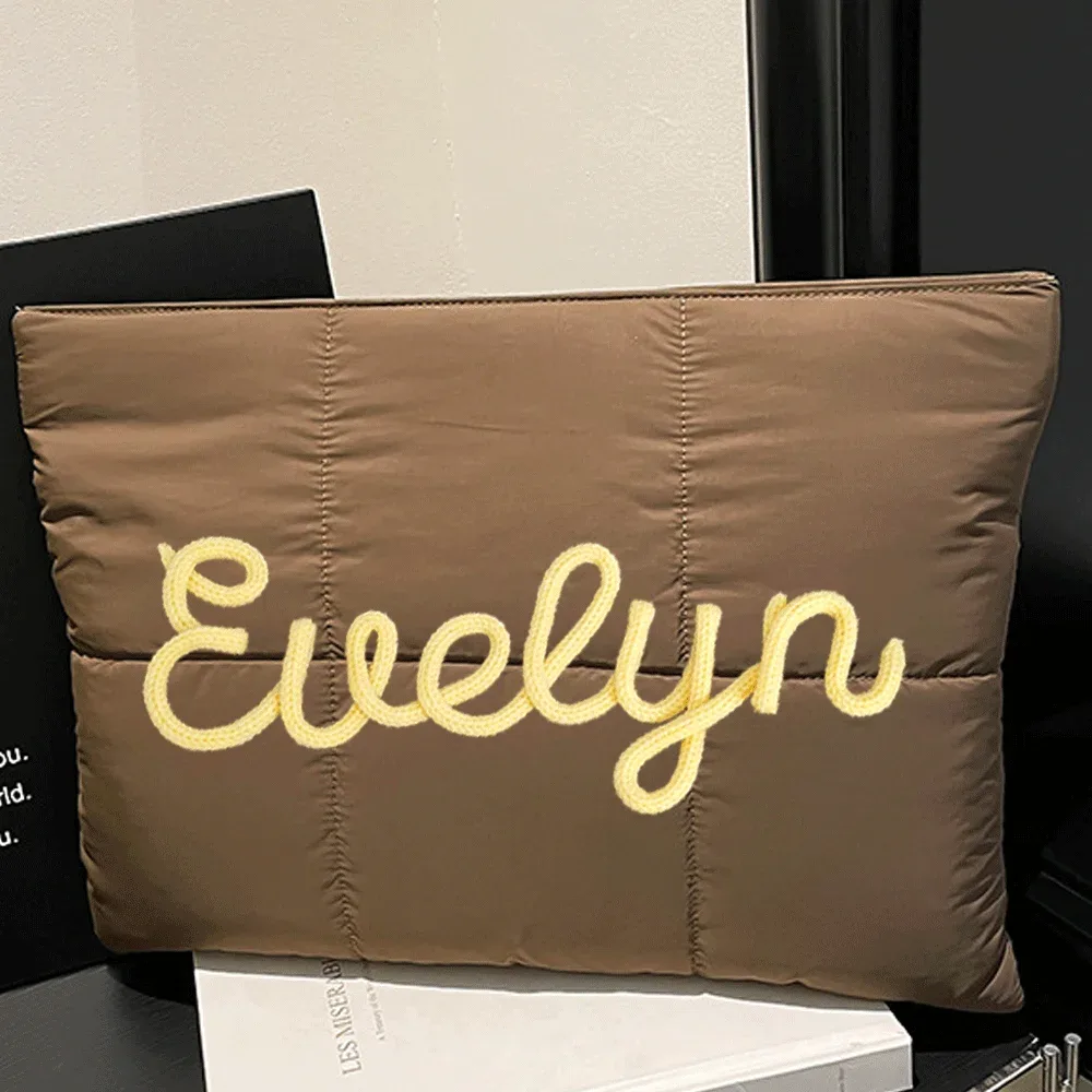 sac pour ordinateur portable personnalisé, étui pour ordinateur portable matelassé avec lettres en chenille personnalisées, housse pour ordinateur portable de 12x16 pouces, cadeau de bureau