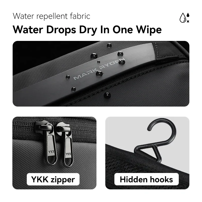 trousse de toilette de voyage mark ryden avec crochet, trousse de toilette en pu oxford hydrofuge avec plusieurs compartiments pour hommes et femmes