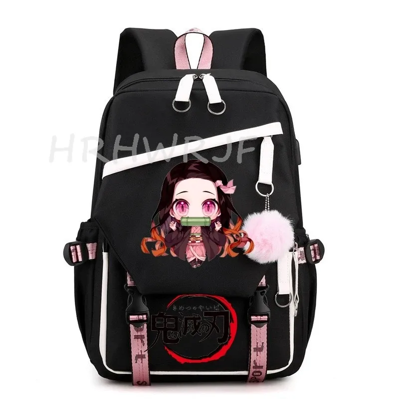 sacs à dos demon slayer nezuko kamado, grande capacité, pour voyage, décontractés, pour garçons, adolescents, patchwork, pour ordinateur portable, sacs d'école légers, mochilas
