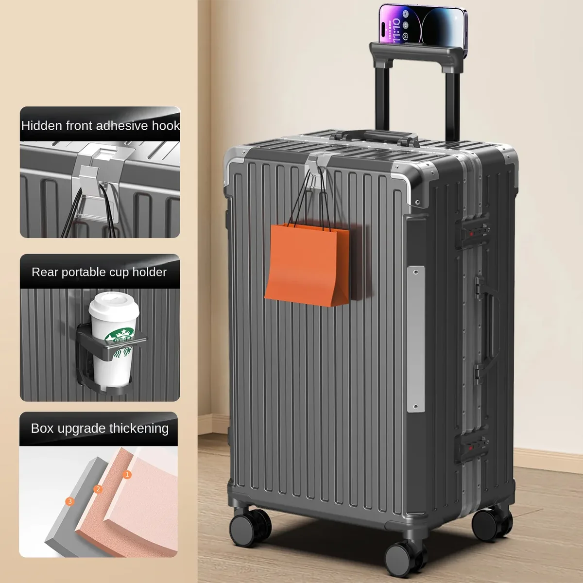 valise de voyage cadre en aluminium nouveau boîtier de chariot pour hommes 28/ 30 pouces bagages de grande taille 20 pouces mot de passe valise à main valise de cabine
