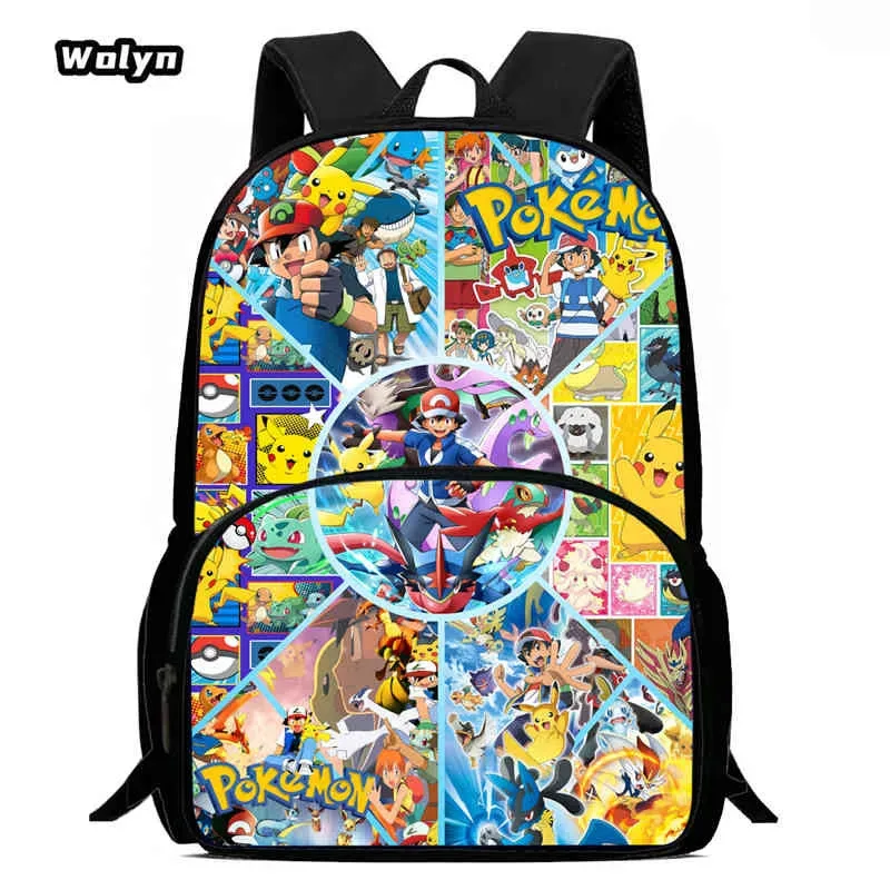 sac à dos scolaire pour enfants avec poche avant pour les 6-10 ans, sac d'école imprimé anime pokermom de grande capacité pour garçons et filles