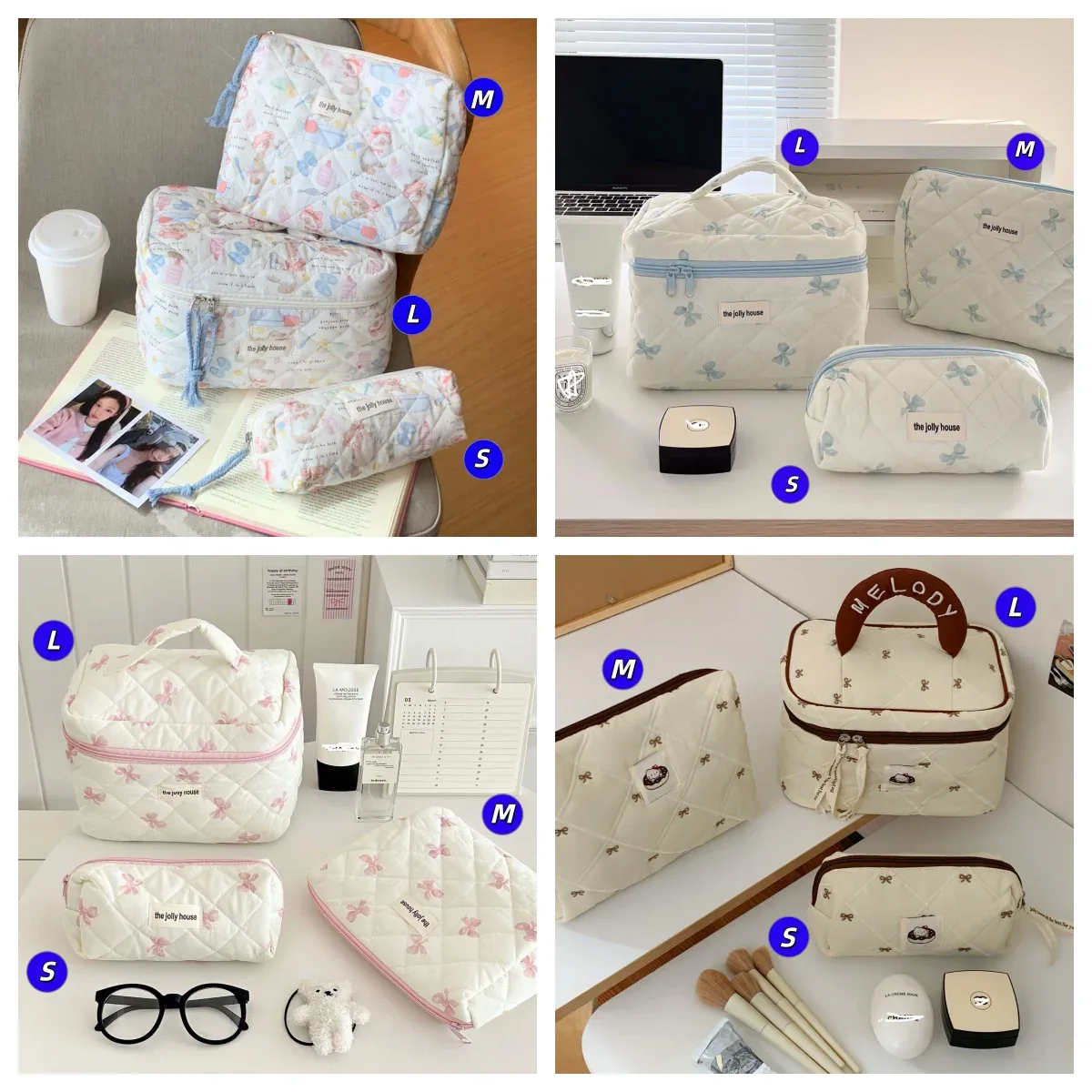 sac de rangement pour cosmétiques en coton matelassé, trousse de toilette de voyage portable, trousse de maquillage à pois vert menthe, grande capacité, style ins