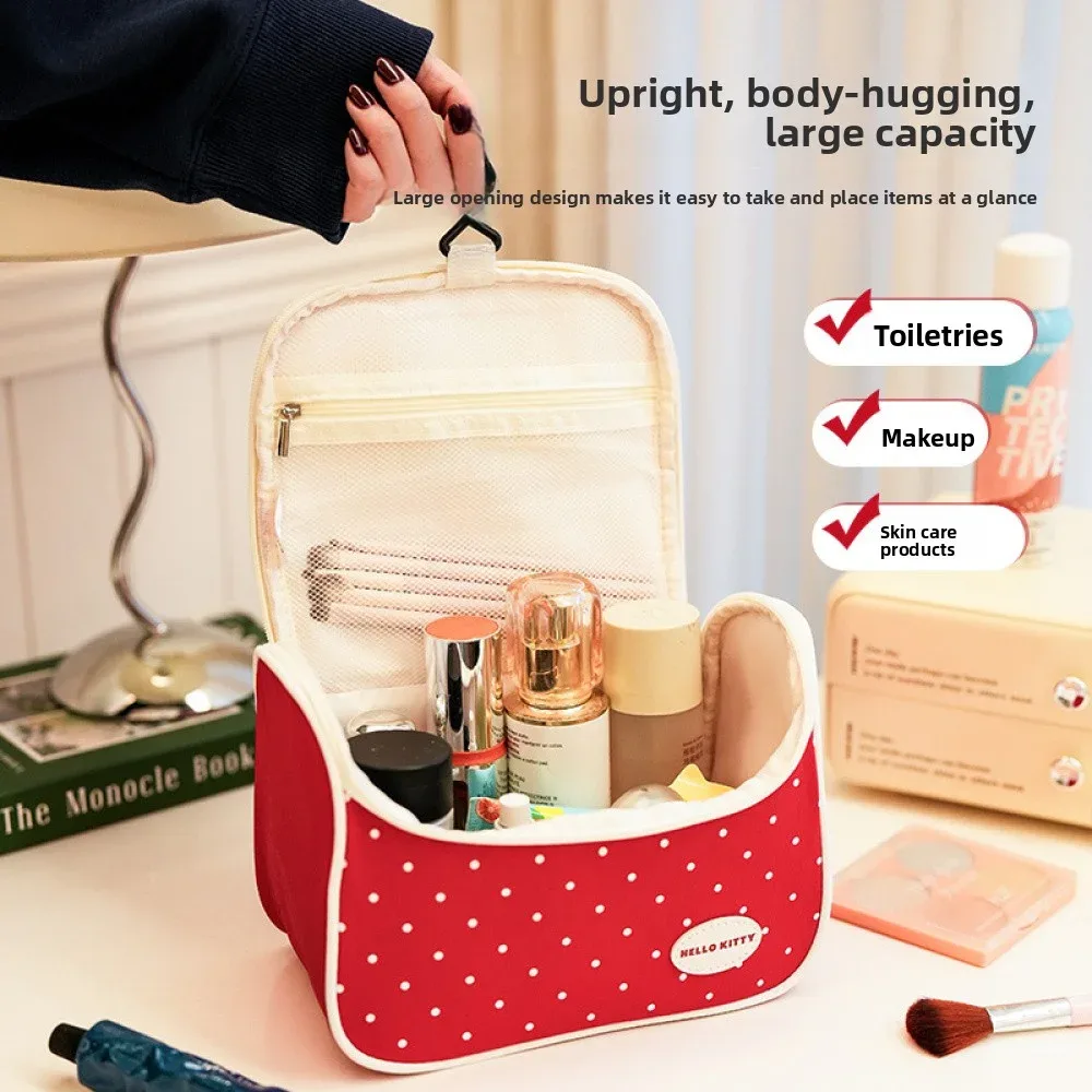 trousse de maquillage hello kitty à imprimé pomme, très attrayante, grande capacité, durable, idéale pour les voyages et les déplacements professionnels, portable
