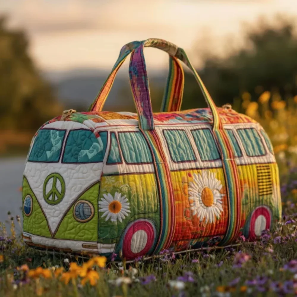 sac de voyage matelassé 3d tendance, motif bus, grande capacité, sac à main rétro bohème, sac de sport robuste pour les sorties quotidiennes