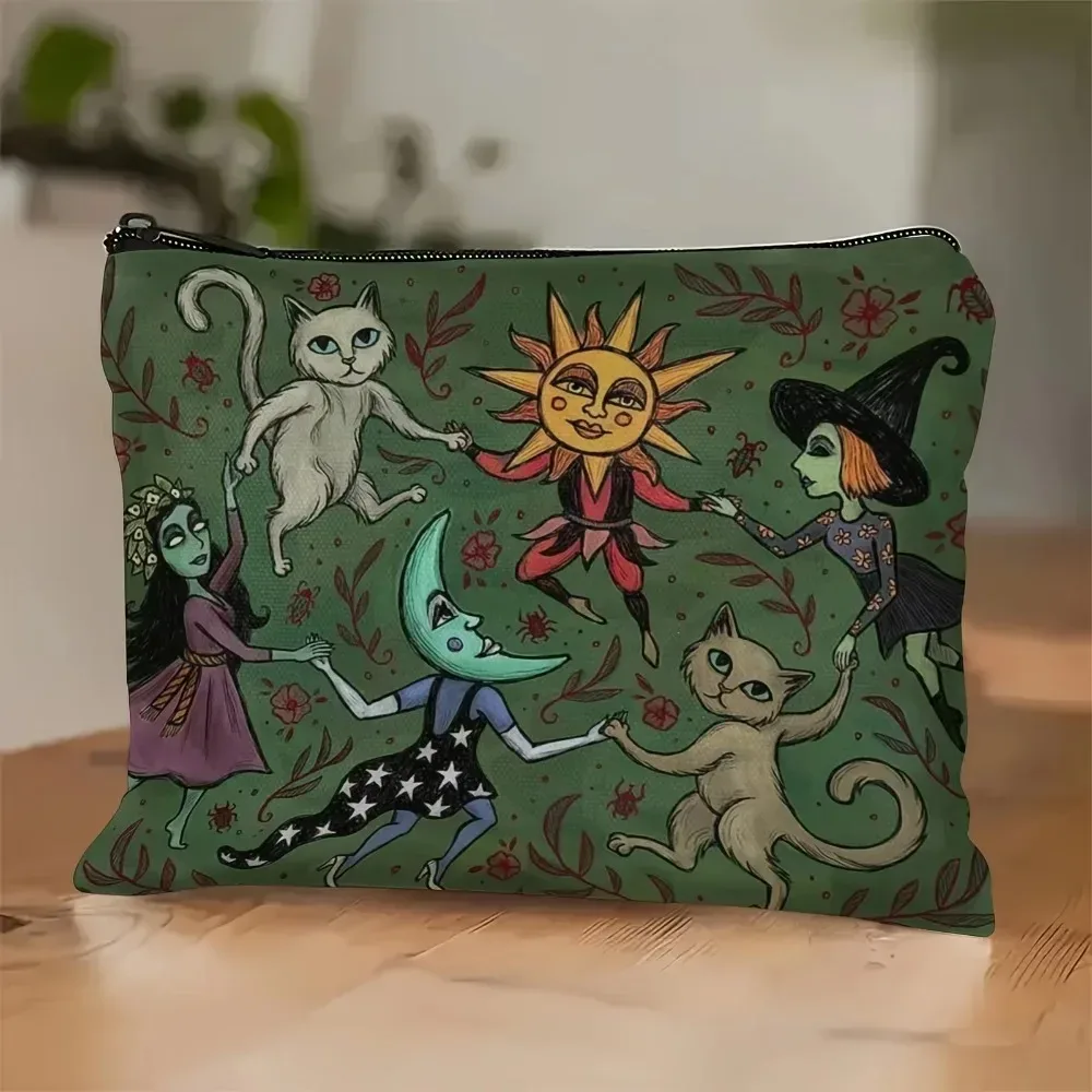 nouveau sac de maquillage design chat et lune, sac de rangement portable et durable, sac de forêt tendance, cadeau