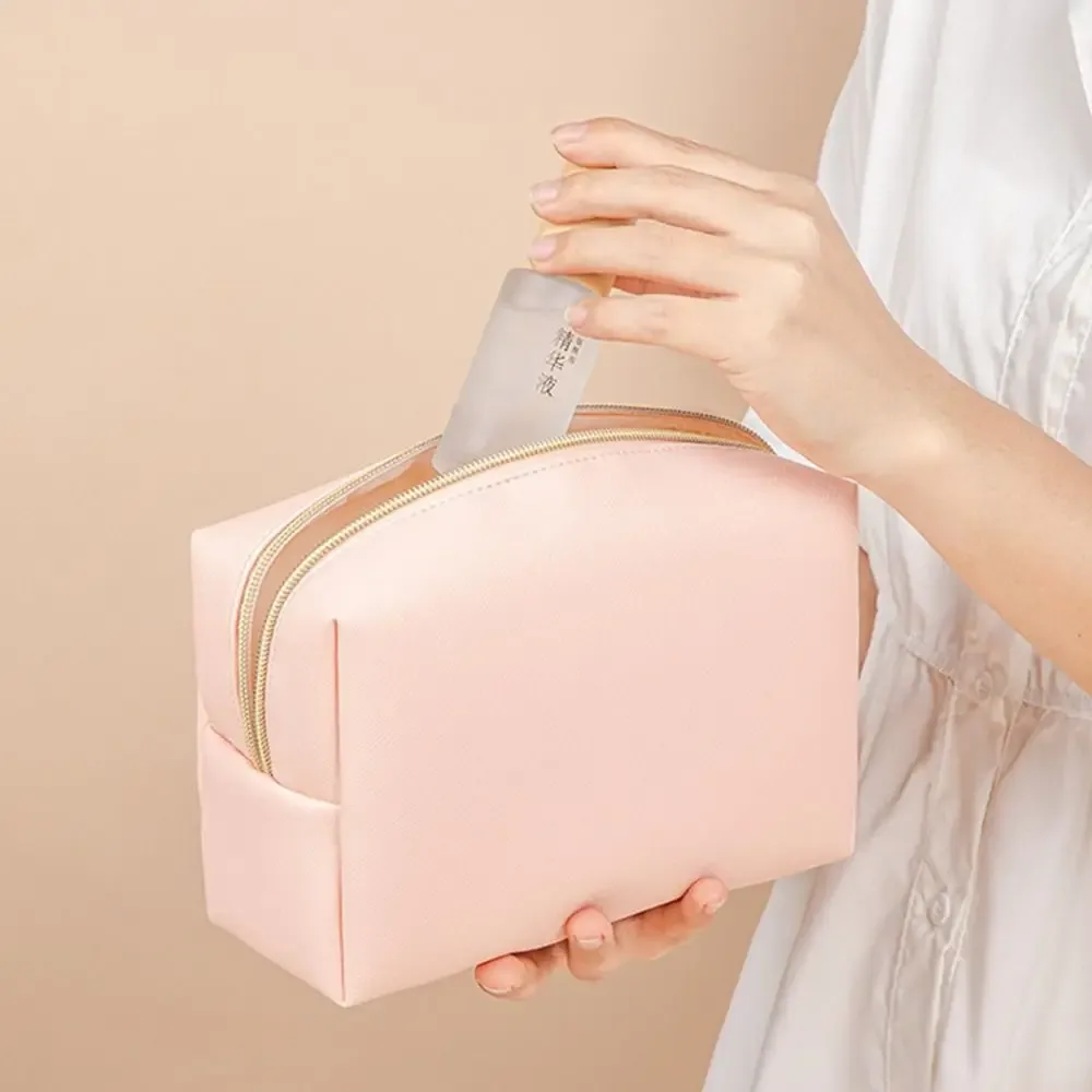 sacs de maquillage de couleur unie, pochette de toilette à fermeture éclair, couleur crème, sac de toilette pour femmes, sacs de rangement coréens, organisateur de voyage, sacs à cosmétiques