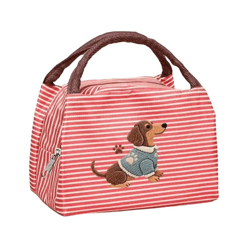 sac isotherme à déjeuner exquis avec broderie de chiot, sac fourre-tout isolé à rayures, sac portable pour aliments, idéal pour l'école