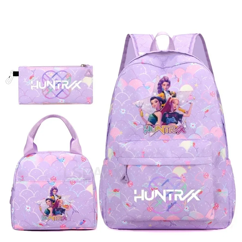 sac à dos kpop demon hunters 3 pièces rumi mira zoey, sac à dos de grande capacité, cartable pour adolescents et femmes, sac de voyage décontracté pour ordinateur portable, mochilas