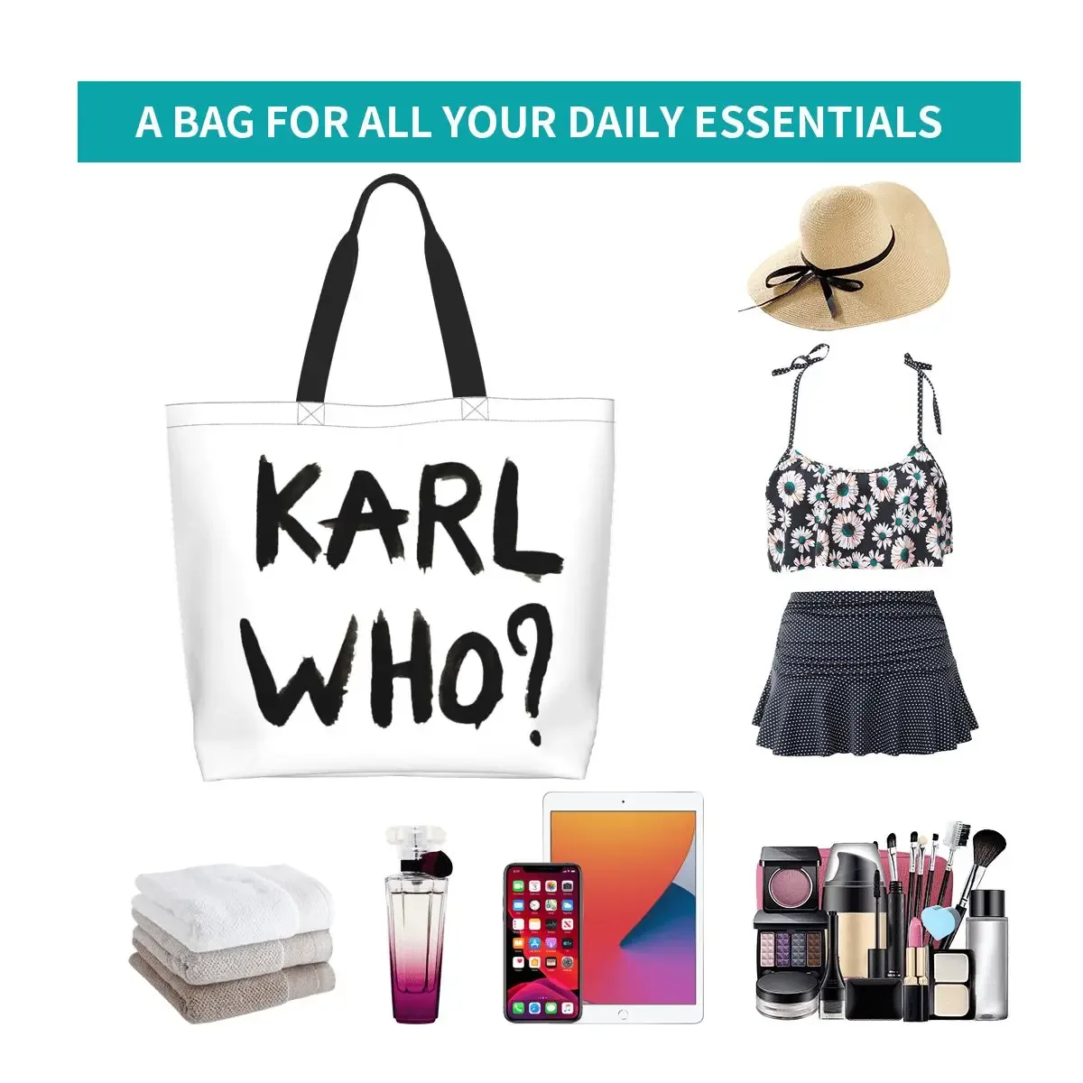 sac fourre-tout d'épicerie personnalisé karl who pour femmes, sac shopper en toile, sacs à main de grande capacité, mode initiée