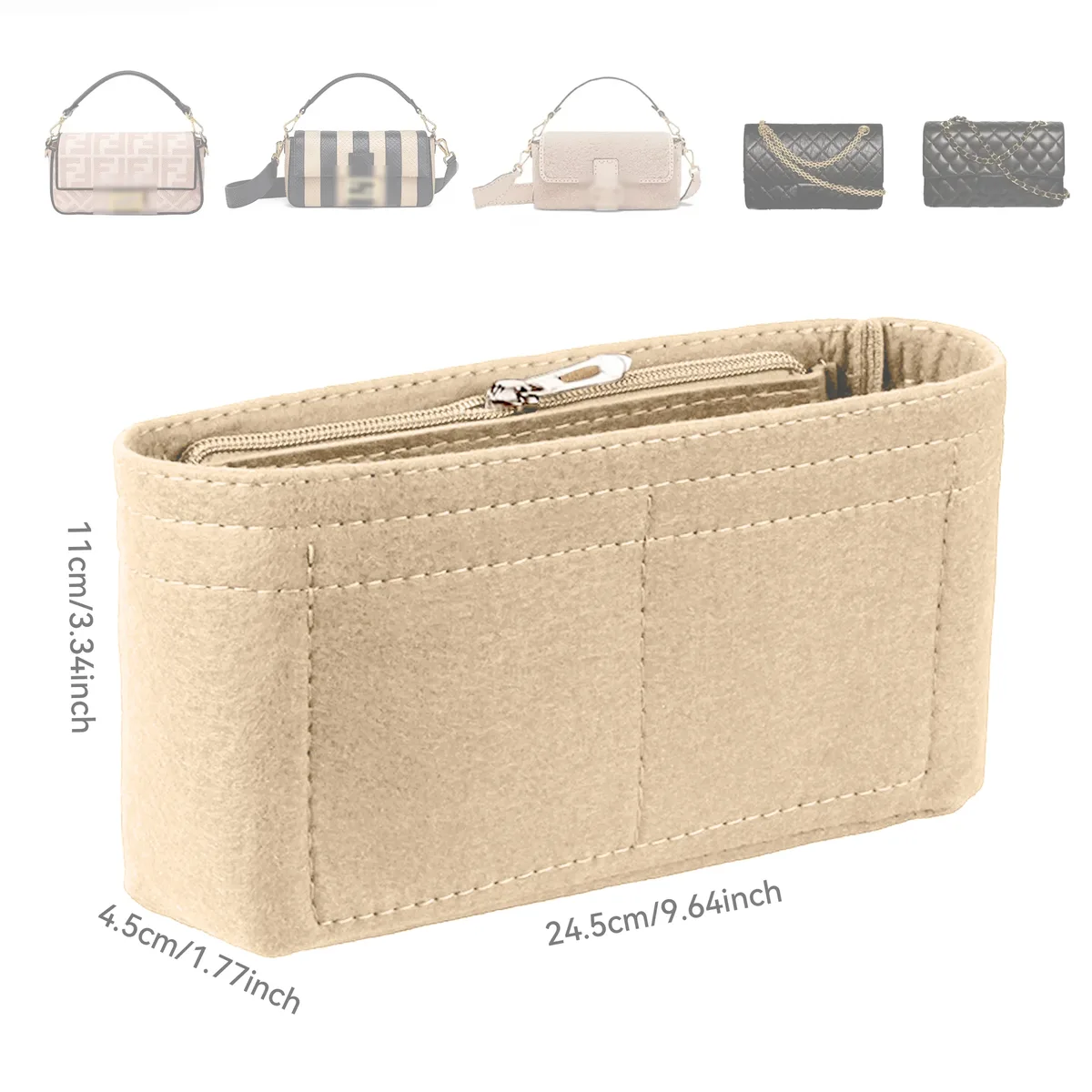 organisateur de sac en feutre, organiseurs de maquillage, doublure idéale pour les sacs à main de marque pour femmes et les trousses de cosmétiques