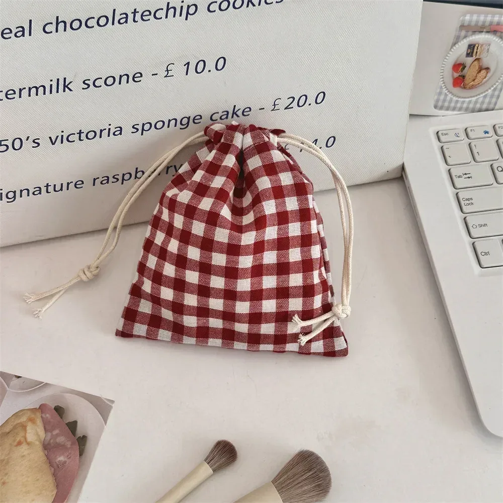 sacs à cordon imprimés en grille, sac à main pour femmes, porte-monnaie, pochette pour clés, rouge à lèvres, sac de rangement pour bijoux, sac anti-poussière, sacs à cordon