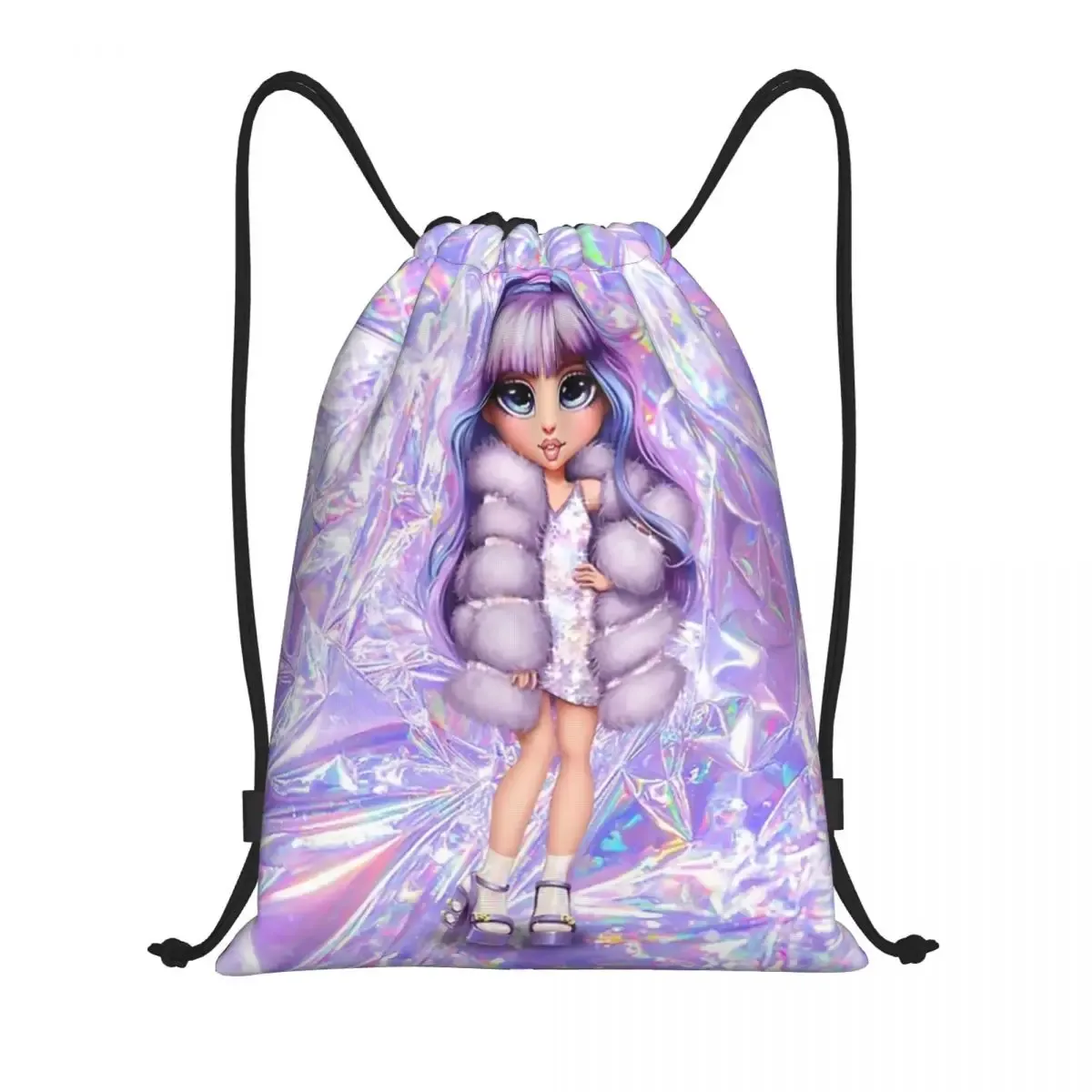 sac à dos personnalisé arc-en-ciel avec cordon de serrage pour pause d'hiver, sac de sport pour femmes et hommes, sac d'entraînement de dessin animé tv