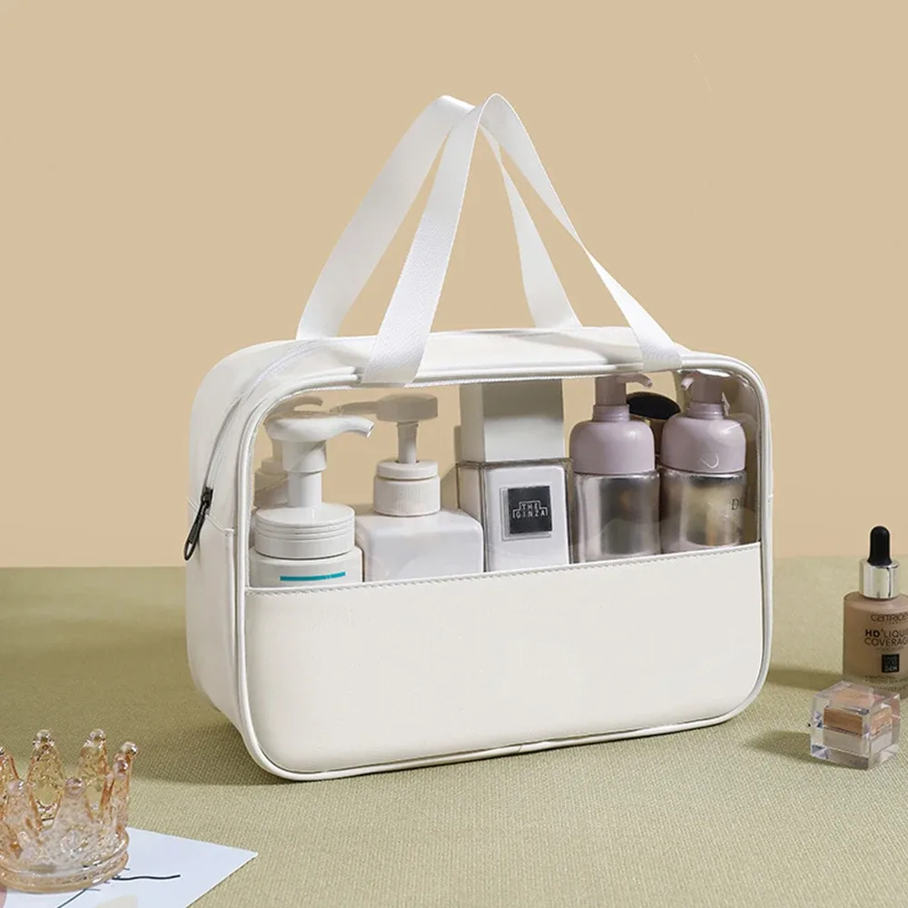 nom personnalisable nouveau sac de lavage de maquillage transparent en tpu sac de rangement en pu étanche de grande capacité pour femmes sac de maquillage en pvc