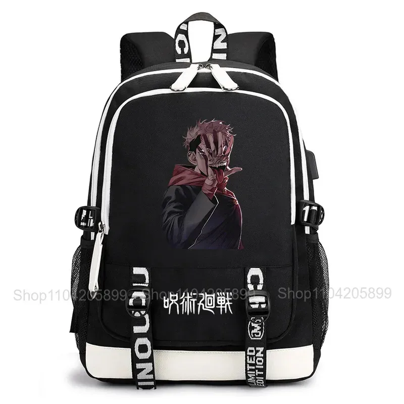 sac à dos jujutsu kaisen, anime satoru gojo itadori yuji, sac d'école pour étudiants, grande capacité, port de chargement usb, sac à dos de voyage