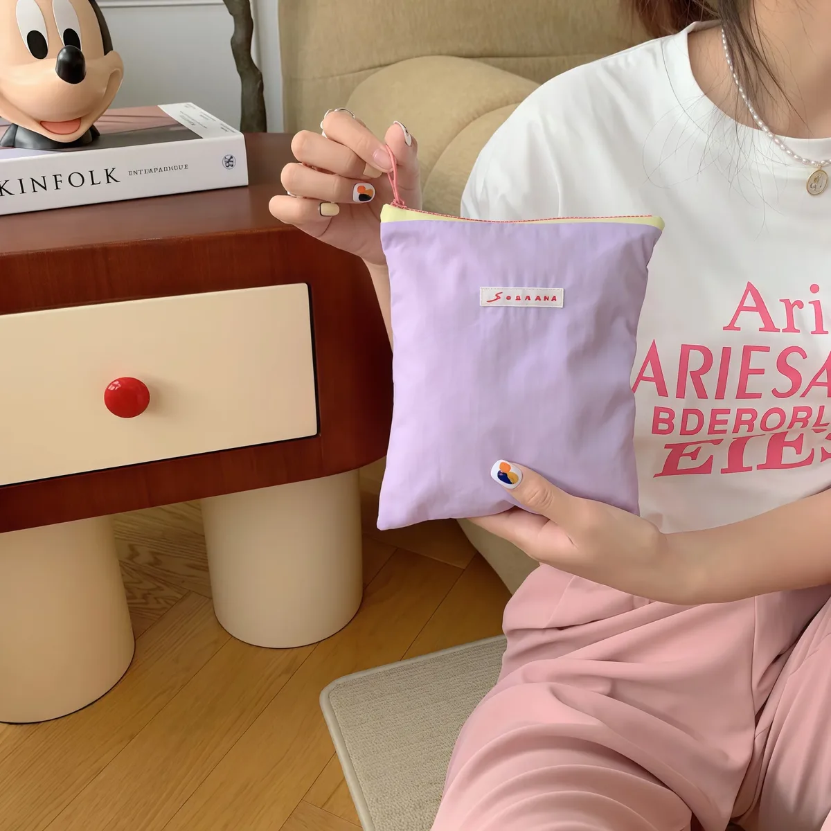 lot de 2 pochettes coréennes kawaii pour cosmétiques, rouge à lèvres, trousse de maquillage mignonne, porte-monnaie, étui à crayons, organiseur, sac de voyage, pochette pour femme