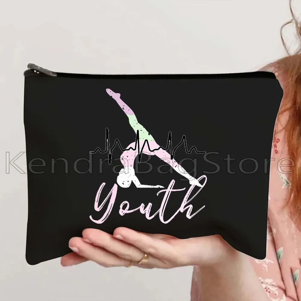 rétro culbutage gymnastique fille sport danseur toile maquillage cosmétique trousse de toilette gymnaste cadeau balance faisceau trousse à crayons pochette à fermeture éclair