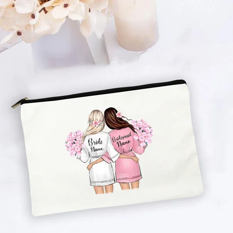 trousse de maquillage personnalisée avec nom personnalisé, sacs à cosmétiques, organisateur de toilette de voyage, rangement de mariée, étui de maquillage, cadeaux de demoiselle d'honneur de mariage