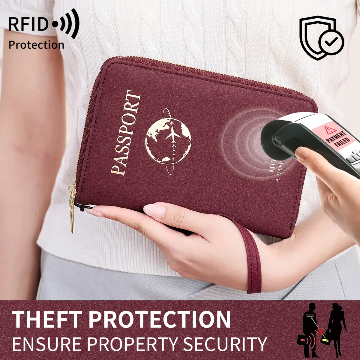 porte-passeport rfid miyin en cuir pu, indispensable pour les voyages en famille, pour cartes de crédit, billets et documents, unisexe