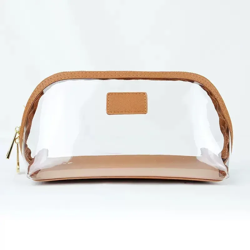 ensemble de sacs à cosmétiques de voyage en cuir véritable personnalisé, sac de rangement étanche pour pinceaux de maquillage, sac à cosmétiques portable transparent en pvc tpu