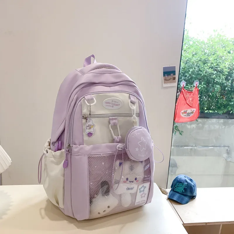 sac à dos d'école en nylon mignon pour fille et adolescente cartable multi-poches kawaii pour livre et ordinateur portable
