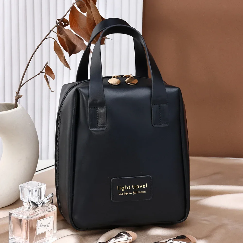 grande trousse de toilette de grande capacité, sac de rangement portable en cuir pu, organiseur de maquillage avec poignée