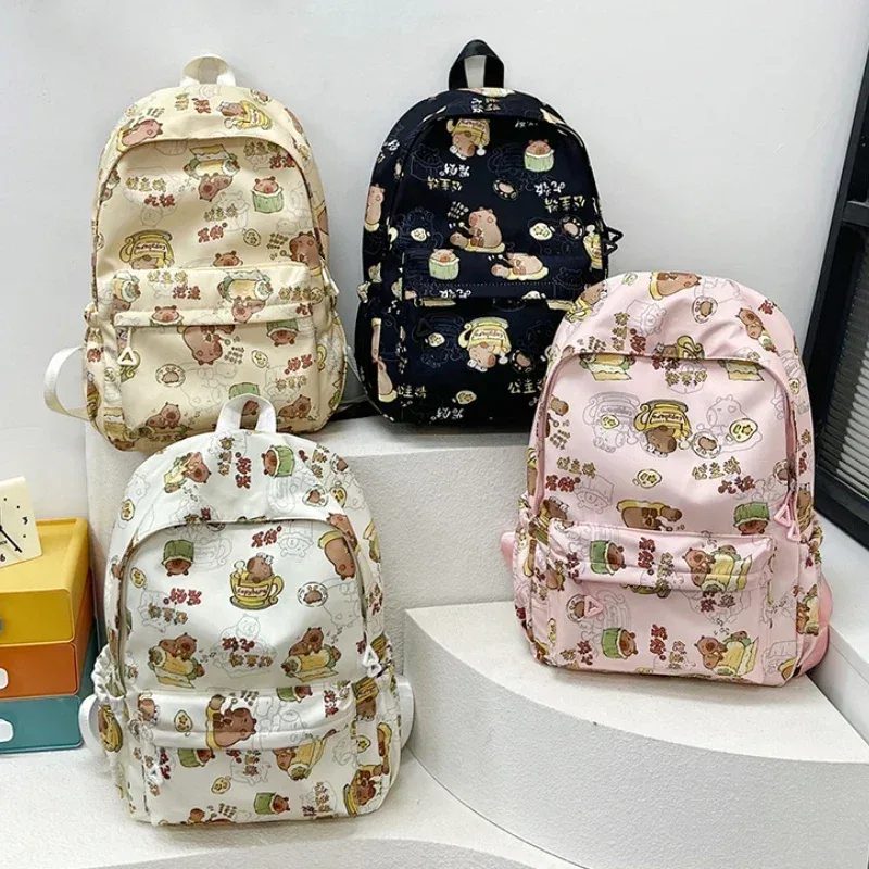 kawaii dessin animé capybara sac à dos drôle grande capacité capybara sac d'école étudiant pochette d'ordinateur sac à dos scolaire pour étudiant