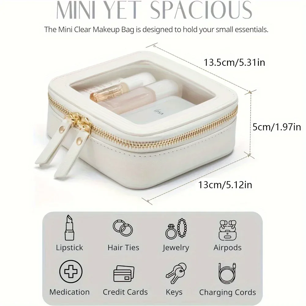 petit sac à cosmétiques pour sac à main, mini maquillage pour pochette transparente mignonne, étui de rangement de voyage pour articles de toilette, pochette carrée étanche à fermeture éclair