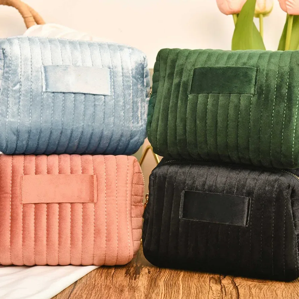 trousse de maquillage portable en velours de grande capacité, couleur unie, organisateur de lavage, trousse de toilette de voyage, cadeau, pochette à cosmétiques à fermeture éclair, à la mode