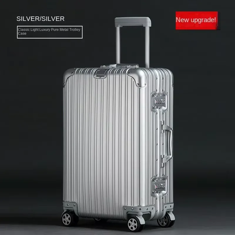valise en alliage d'aluminium et de magnésium 100%, serrure tsa, boîtier de chariot à bagages embarqué en métal, valise de voyage classique brillante et givrée