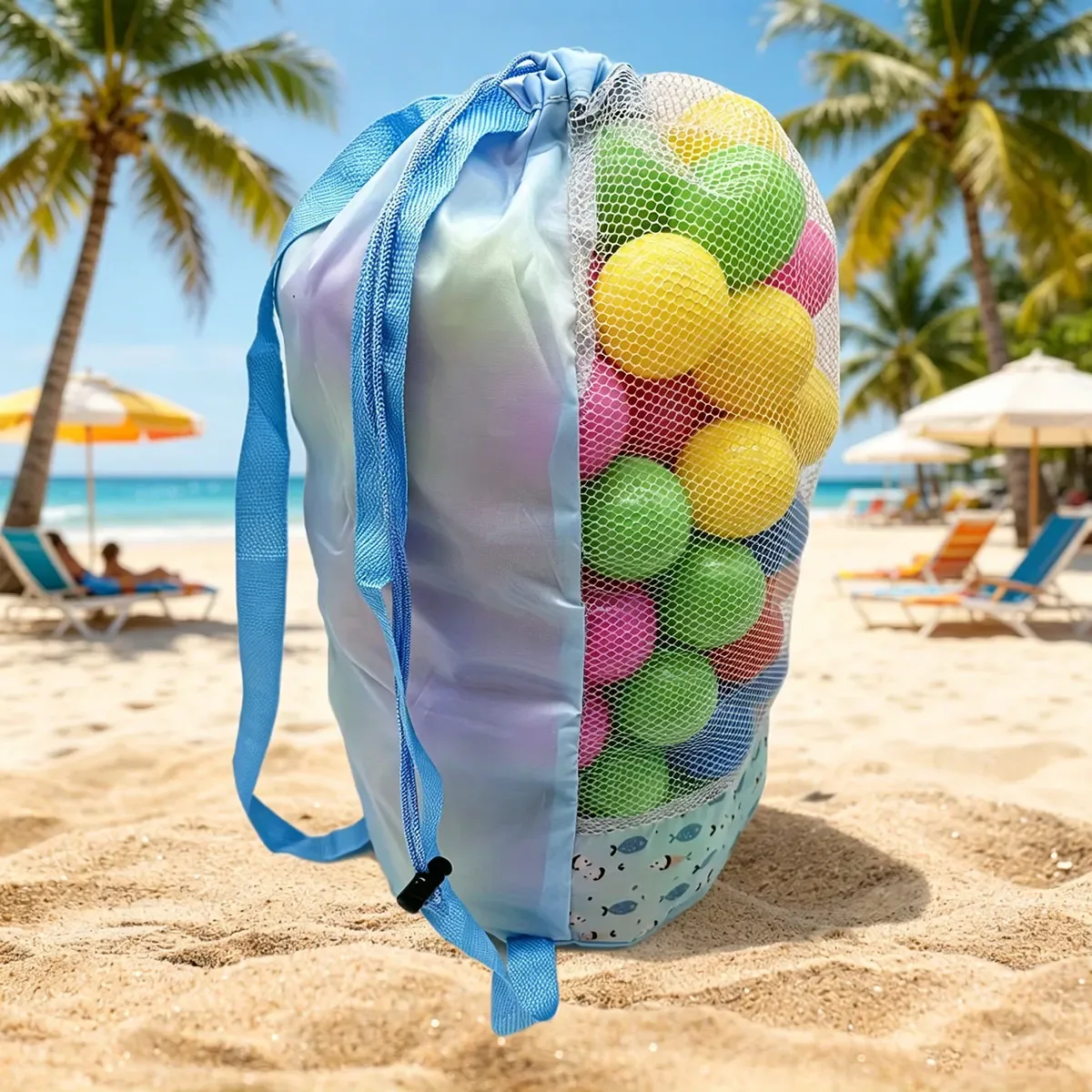 sac de rangement en filet à imprimé animal pour l'été et la plage, grande capacité, en polyester, pour les voyages, sac de rangement à double bandoulière.