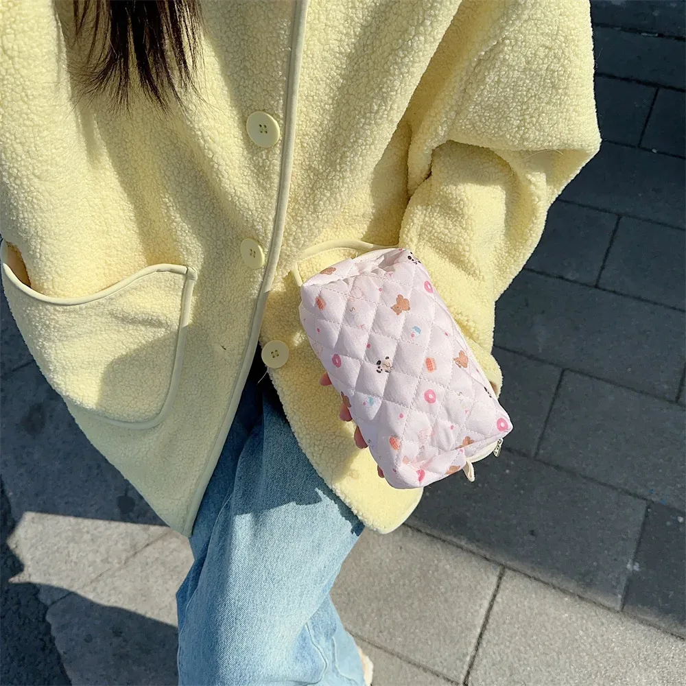 sac à cosmétiques imprimé dessin animé mignon pour femmes, trousse de maquillage portable pour dames, sacs de rangement de voyage, pochette décontractée pour femmes, sacs à main