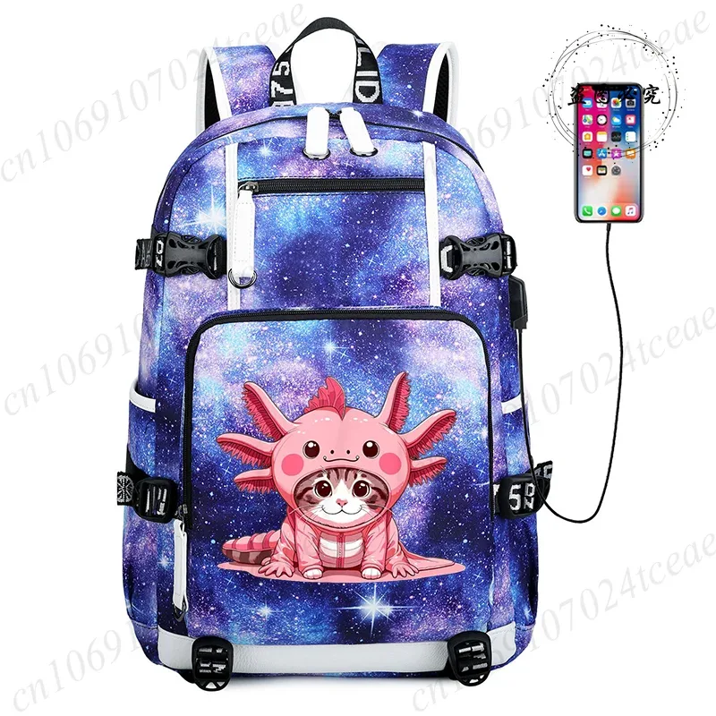 boba axolotl étudiants sac à dos usb charge cartable 15.6 pouces sac à dos pour ordinateur portable femme mâle livre sac retour à l'école sac à dos cadeau