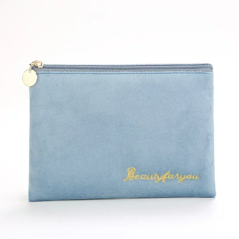 sac à cosmétiques en velours à fermeture éclair pour femme, grande trousse de maquillage de voyage, solide, pour documents, rouge à lèvres, rangement féminin