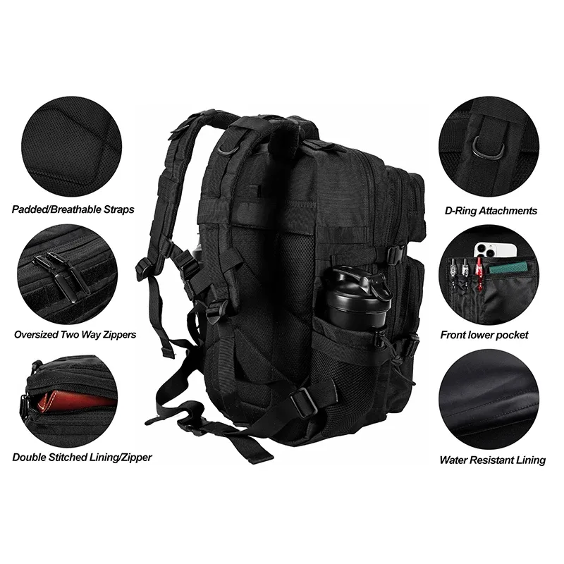 lhi 45l/35l/25l sac à dos tactique pour hommes et femmes étanche athlète salle de sport sac de plein air voyage randonnée sac à dos avec porte-bouteille