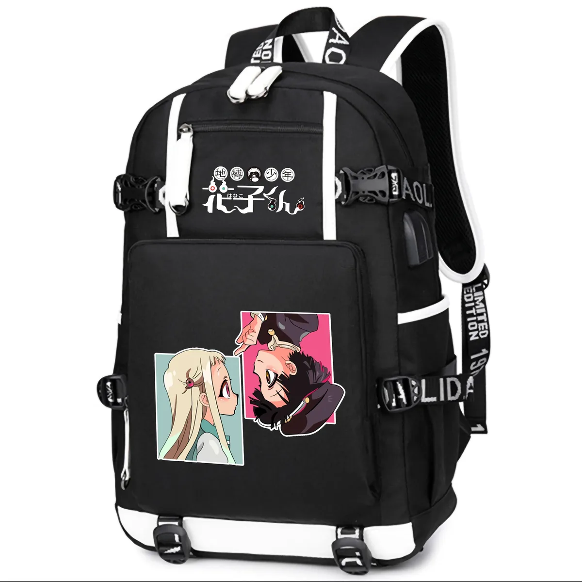 dessin animé toilette lié hanako-kun étudiants école sac à dos pour ordinateur portable oxford bookbag usb charge anime shouler sacs sac à dos décontracté