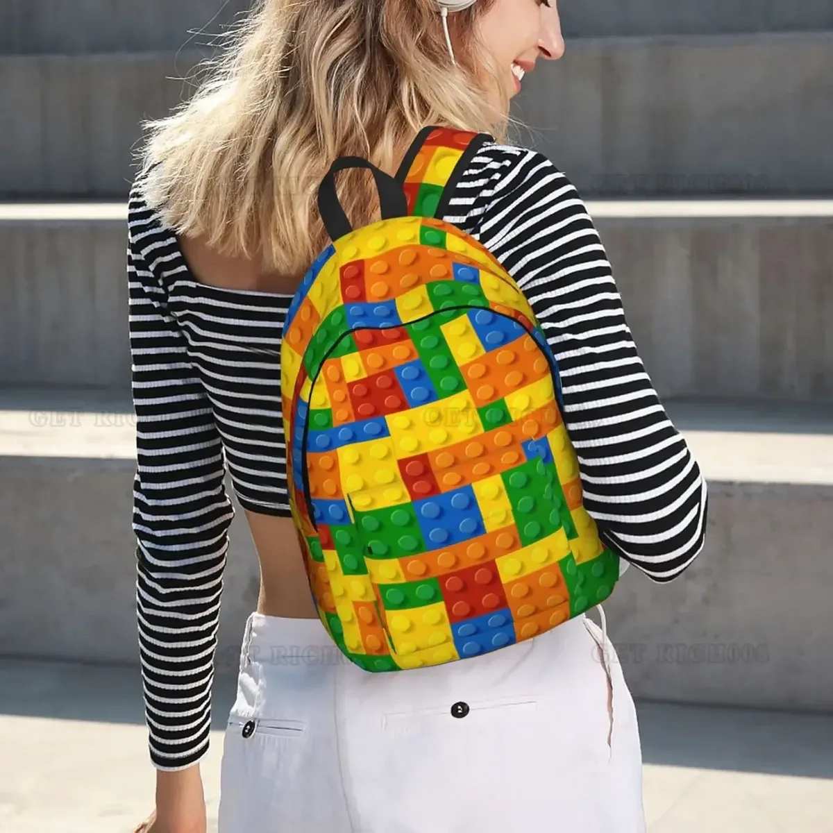 blocs colorés motif amusant sac à dos pour filles garçons femmes sac à dos léger sac à dos décontracté pour voyage camping en plein air 15 pouces