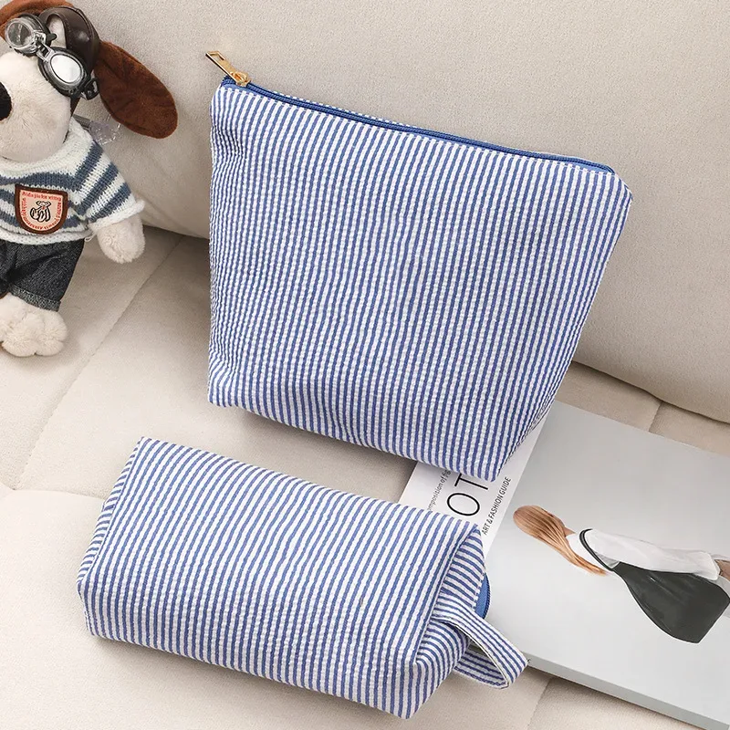 ensemble de 2 pièces de sacs à cosmétiques pour femmes, trousse de toilette à rayures de grande capacité pour dames, trousse de maquillage, sac à main de rangement de voyage, pochette