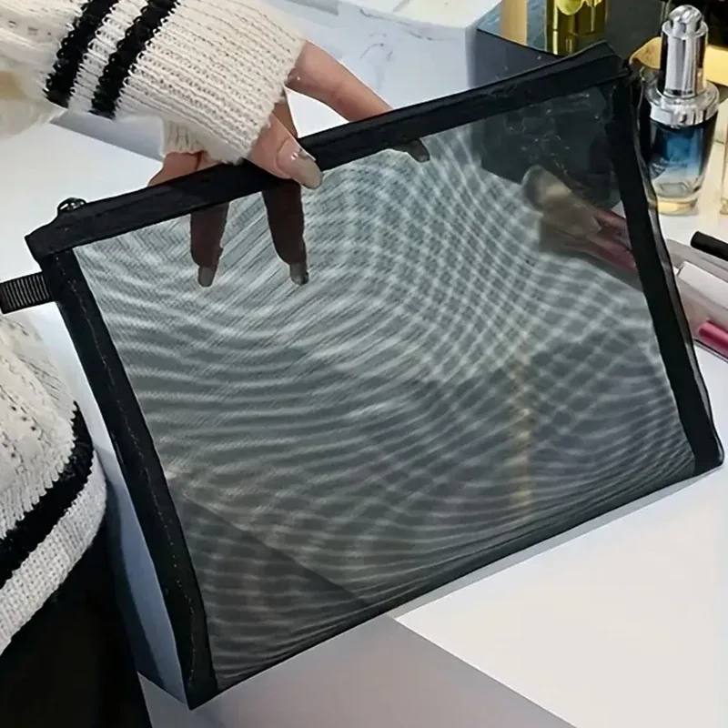 3 pièces sac cosmétique femmes maille sac de maquillage avec fermeture éclair organisateur rouge à lèvres brosse sacs transparents étudiant trousse de toilette sac