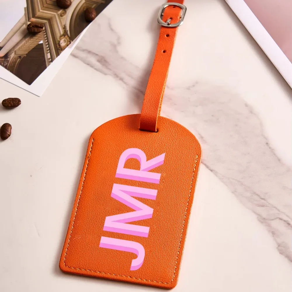 étiquette de bagage personnalisée en cuir pu avec initiales, étiquette d'identification de valise imprimée uv personnalisée, cadeau de voyage pour femmes et hommes