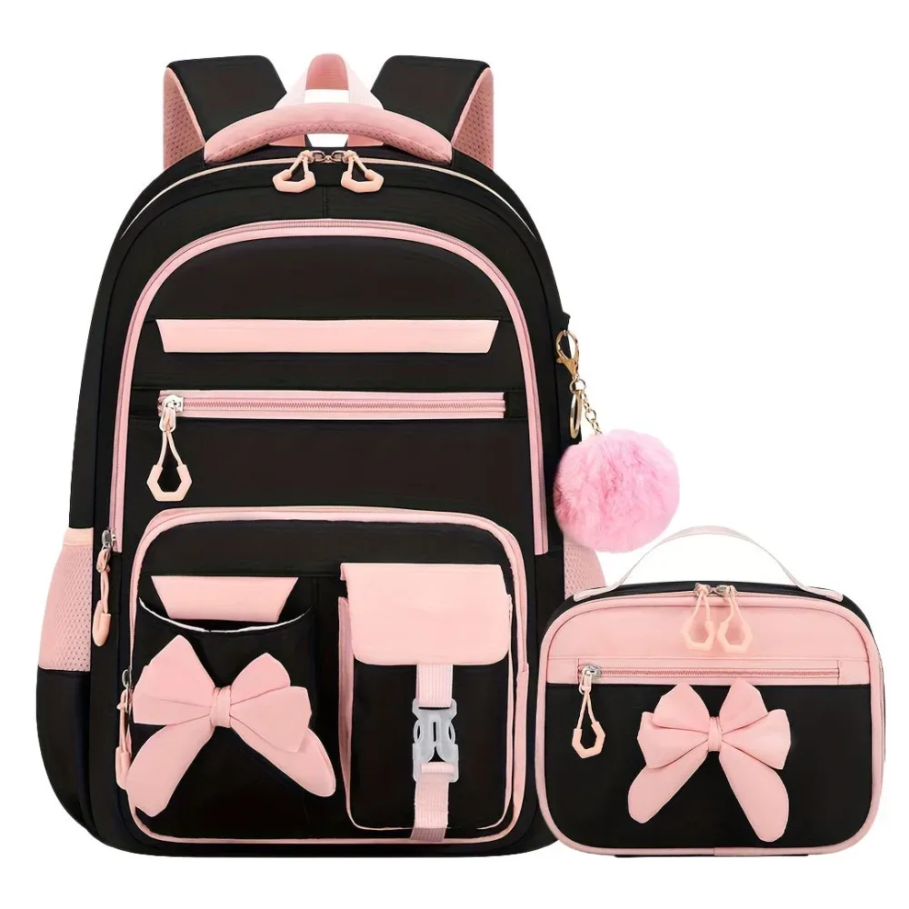 ensemble de 3 sacs à dos, sac à lunch et trousse à crayons en tissu oxford, grande capacité, nœud papillon, imperméable et léger