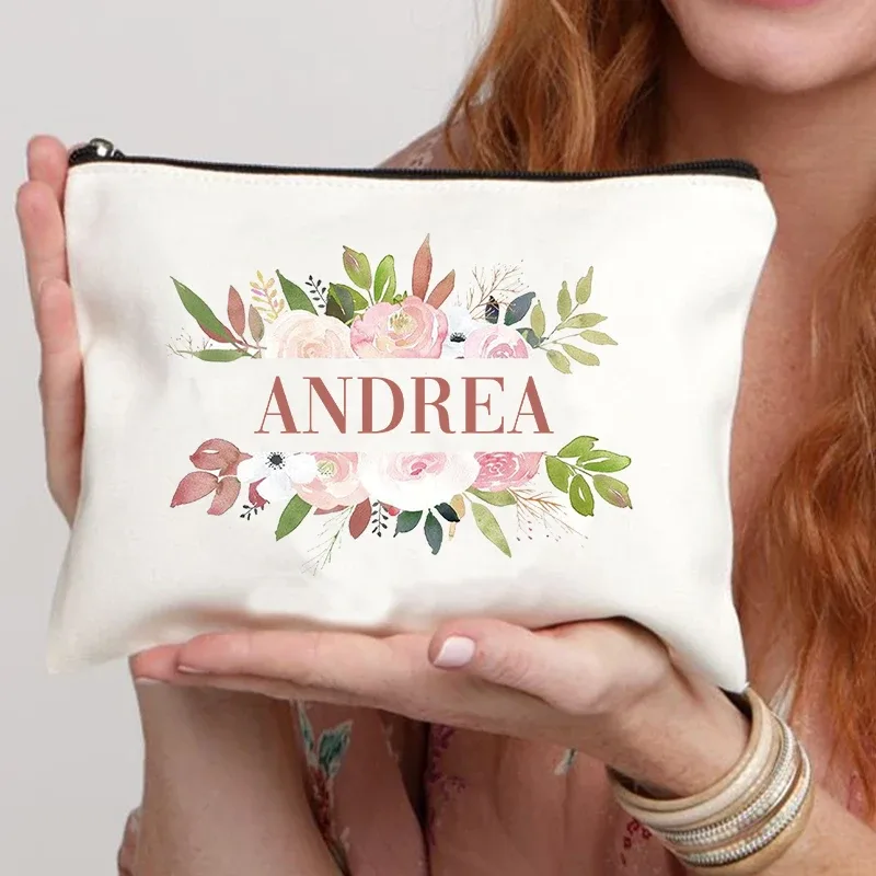 trousse à cosmétiques personnalisée avec nom, meilleur cadeau pour les enseignants de demoiselle d'honneur, femme, sœur, trousse de maquillage personnalisée, trousse de toilette tendance pour femmes