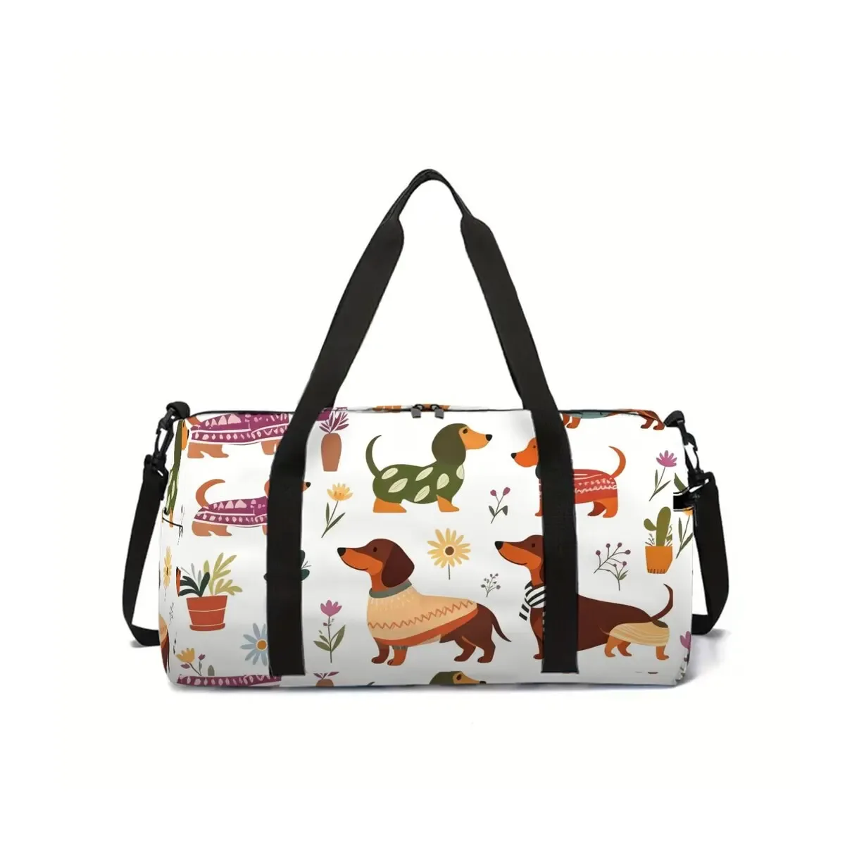 sac de voyage scolaire à motif de chat mignon et de teckel, sac à bagages de grande capacité, dessin animé plat 2d, meilleur cadeau pour garçons et filles, style tendance