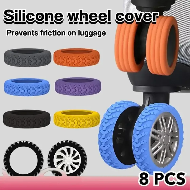 Ensemble de 8 protections de roulettes de valise en silicone silencieux, amortisseurs de bruit et de chocs pour protéger les roulettes de bagages